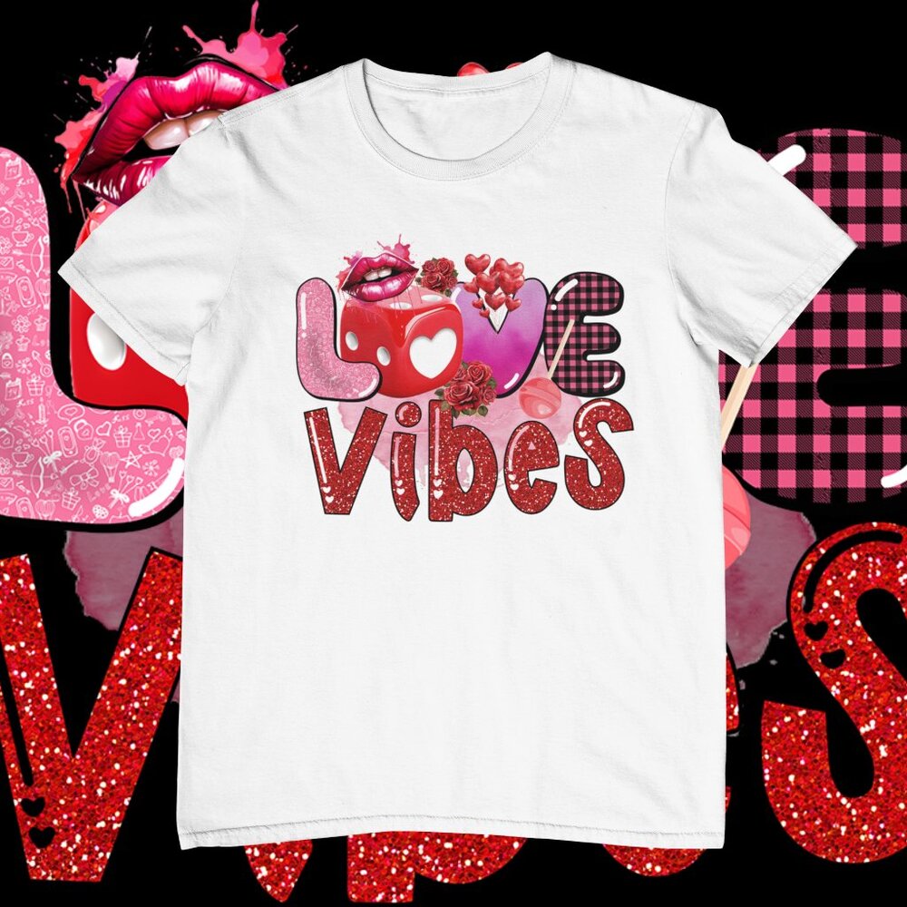 Valentine's Day 'Love Vibes' Graphic T-Shirt - White Heart Design - Unisex